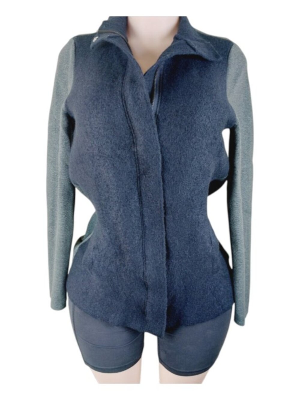 Ann Taylor Women's Black Gray Long Sleeve Wool Full-Zip Cardigan Sweater Size M